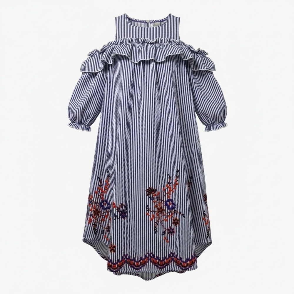 Violet Weekend Women's S Blue White Floral Stripe Dress Cottagecore Boho‎